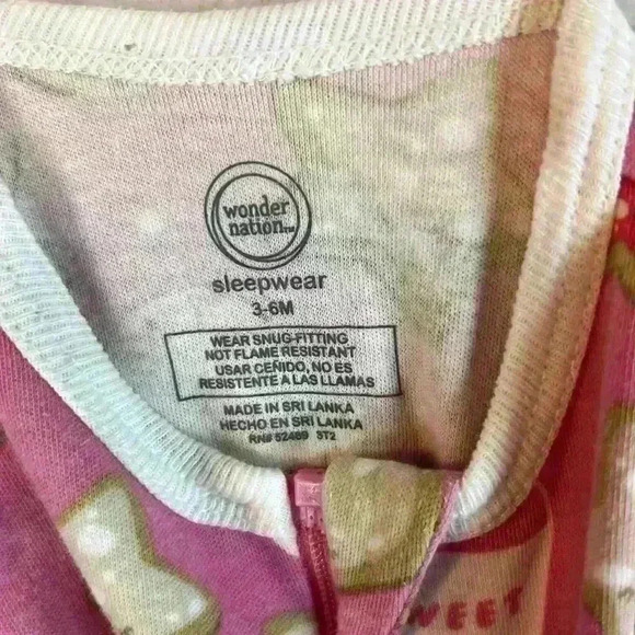 Lot of 2 Nordstrom Baby / Wonder Nation Sleepers Pink 3m and 3-6m Adorable - Picture 8 of 8